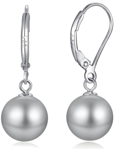Perlen Ohrringe Damen Silber Perlenohrringe Hängend Grau Ohrringe mit Perlen Ohrhänger Ohrringe Silber Perle Grau Hängende Perlenohrringe Ohrringe Perlen Süßwasserperle 10MM