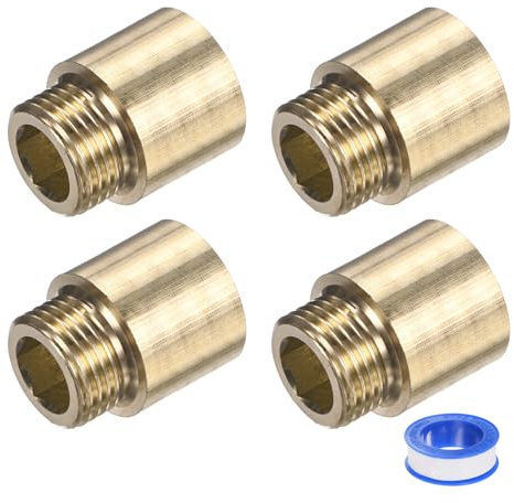 M METERXITY 1-Set Shower Head Extension Arm, Brass G1/2 Male to Female Extension Pipe Fitting Adapter with PTFE Thread Seal Tape for Shower/Faucet, Pipe Plumbing Coupler 1.18/30mm 5pcs