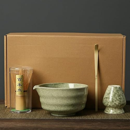 4Pcs Matcha Whisk Set, Traditional Matcha Tea Set with Bamboo Whisk, Scoop, Ceramic Bowl & Whisk Holder, Japanese Matcha Making Kit for Matcha Lovers, Authentic Tea Ceremony Gift Set