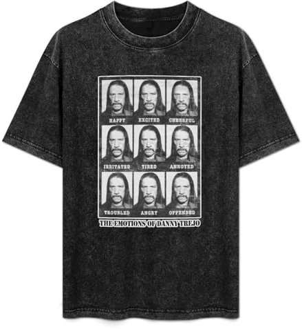 Retro Washed Fashion T Shirt for Men Women Danny Trejo Emotions Machete Planet Terror Grindhouse Antique Wash Unisex T-Shirts Black L