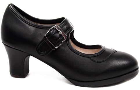 El Rocio desde 1980 Zapato Flamenco con Hebilla, Doble Suela y Clavos (Negro, Sistema Tallas Calzado EU, Adulto, Mujer, Números, Mediano, 35)
