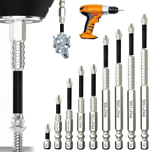 9 PCS Magnetic Screwdriver Drill Bits Set, Anti-Slip Screw Driver Bits, High Magnetic Screwdriver Drill, Electric Set for Various Sizes 25 50 65 70 75 90 100 120 150mm