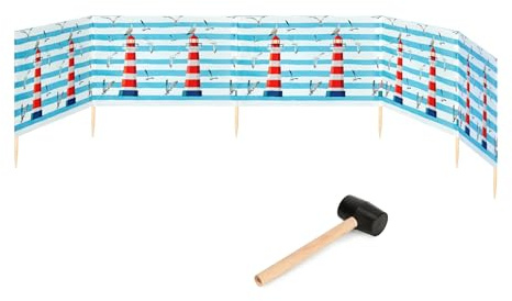 Garronda Strand Windschutz Sichtschutz 6m lang Plus Gummihammer GAEX001 (Leuchtturm, 6m)