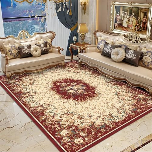 Kunsen Auslegware Teppichboden 200X300CM Rot 12 Leicht zu reinigendes beigefarbenes Blumenmuster. Groß küchen läufer Teppich küchenläufer rutschfest