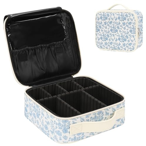 Relavel Travel Makeup Case, Professional Makeup Artist Makeup Bag, Portable Makeup Train Case Organizer with Adjustable Dividers, Cute Cosmetic Bags Birthday Gifts for Girls and Women, Floral Print