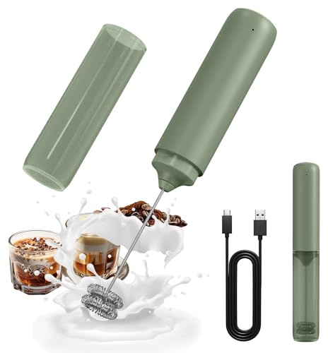 CIRCLE JOY Wiederaufladbarer Milchaufschäumer Handheld, Elektrischer Kaffee-Aufschäumer, Tragbarer Handaufschäumer, Zauberstab, Getränkemixer für Matcha Lattes Cappuccino, Küchengeschenke, Grün