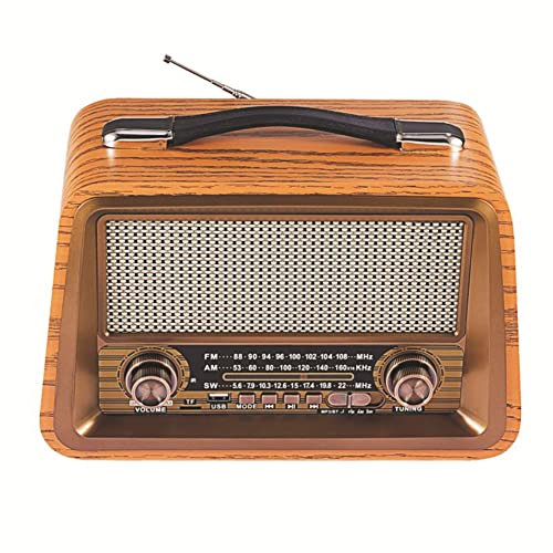 Wrtysully Portable Wooden Retro Radio Wireless Bluetooth Speakers HIFI Stereo AM/FM Radio Player USB TF AUX MP3,Yellow Wood Color