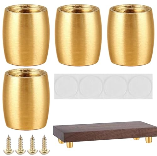 Möbelfüße Aus Messing 4er-Set | Antirutsch-Hartholzbeine Mit 7mm Gewindetiefe | Nivellierfüße Für Sofa/Schrank/Bett Auf Fliesen & Teppich | 3cm Durchmesser Gratfrei Kratzschutz-Pads Inklusive