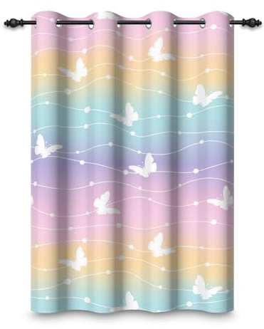 ggaimwf 107x160cm Cortina Ojales para Dormitorio niña Colorido Ombre Arcoíris Diseño Mariposa Princesa Separadores de ambientes Cortinas para Ventanas Niños Habitación Infantil Sala de Estar,1 Panel