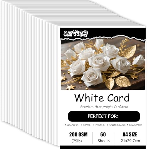 60 fogli di carta colorata bianca, 200 g/m², formato DIN A4, per pittura, creazione di biglietti, inviti, scrapbook fai da te