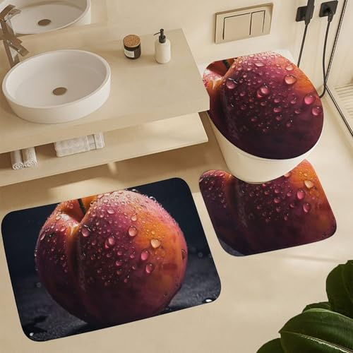 Alfombra De Baño De 3 Piezas Melocotón con Gotas De Agua Juego De Alfombrillas De Baño Lavable Cómoda Alfombras De Cama, para Bathroom, Cocina, Dormitorio