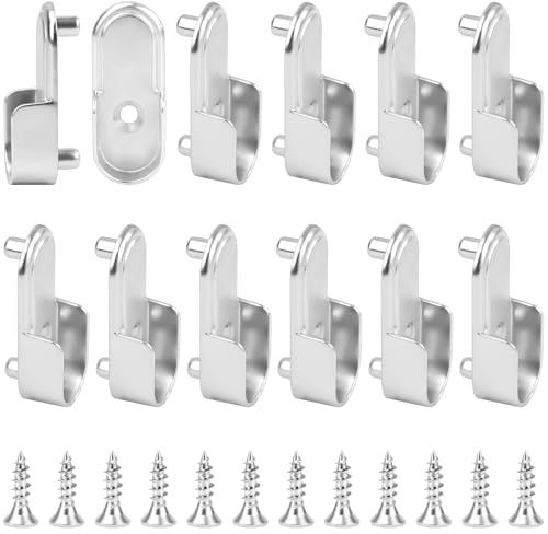 FLEXNOVA Kleiderstangenhalter, 12 Stück Metall Stangenhalterung, Ovale Halterung Kleiderstange Schrank mit 12 Schrauben für Ovale Schrankrohr 14mm Kleiderschrankhalterung Gardinenstange