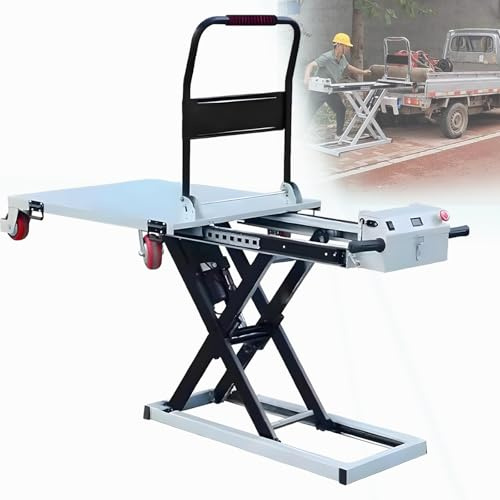 Electric Hydraulic Scissor Cart Lift Table,Hydraulic Lifting Platform, Electric Single Scissor Lift Table with 4 Wheels, 300kg Capacity, 40 Lifting Height