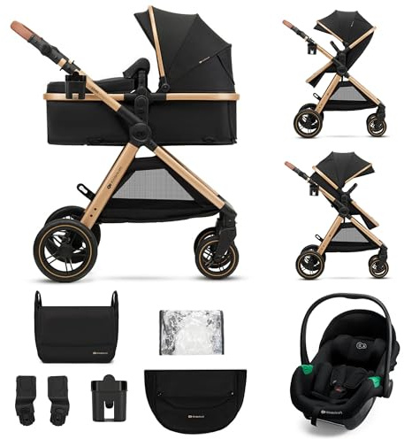 Kinderkraft ESME PRO 3 in 1 Kinderwagen, Kombikinderwagen ab Geburt bis 22 kg, 2 in 1 Sitz Babywanne und Sportsitz, Travel System, MINK PRO i-Size Autositz, Adapter, Zubehör-Set, Schwarz