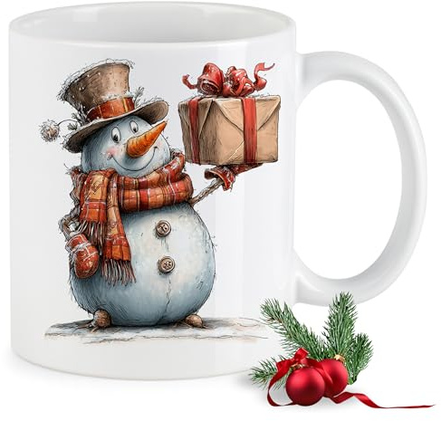 GRAZDesign Weihnachtstasse Schneemann Kaffeebecher als Geschenk zur Weihnachten aus Keramik 330ml - Weihnachtsmotiv 10