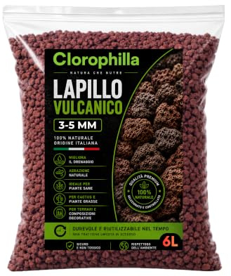 CLOROPHILLA Lapillo vulcanico per piante 3/5 mm, migliora drenaggio e composizione del substrato, Ideale per bonsai, piante Grasse e giardino - Made in Italy (6 LITRI)