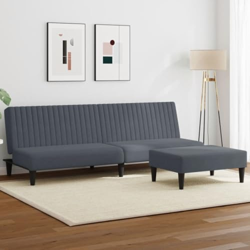 GeenYuu 2-TLG. Sofagarnitur Dunkelgrau Samt, Schlafsofa mit Fußhocker, 200x84,5x69 cm, Verstellbare Rückenlehne, Klappbares Bett für Wohnzimmer, Gästezimmer, Büro, Bequeme Möbel