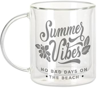 Fabulous Dubbelväggig glasmugg - No Bad Days on the Beach Surf sommarsemester resa - kaffekopp och isolerad 330 ml hängande effekt anti-buller, tryck i Frankrike