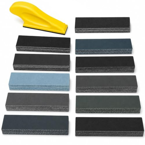 100 Pcs Wet and Dry Sandpaper Sheets, 120 To 5000 Grit Assorted Sand Paper | Coarse Fine Sandpaper for Wood Walls Metal Furniture Car Sanding, with Sanding Block(9 x 3 cm)