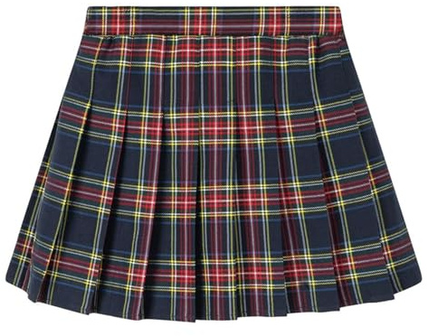 Hotfiary Girls Pleated Skirts Kid School Uniform Skorts, Navy Red, 9-10Y