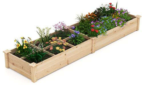 FANTASK Bancal de Madera de Abeto, 228 x 62 x 25 cm, Jardinera con 2 jardineras y separadores, Jardinera para Verduras, Flores y Hierbas, Jardinera para jardín, terraza, balcón (Natural)