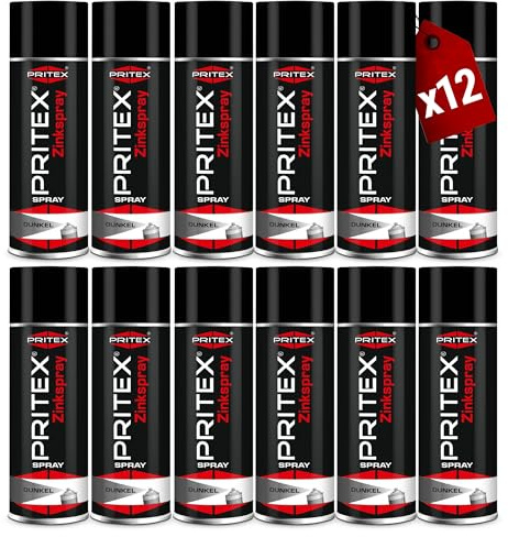 PRITEX Zinkspray Dunkel 12x 400ml, Rostschutz Grundierung bis +500°C