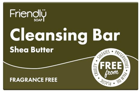 Friendly Soap - Shea Butter Cleansing Bar (95g) Natural Cleansing Bar, Fragrance-free, Plant-Based, Cruelty-Free, Made By Hand, No Preservatives or Sulphates, Sustainable, Environmentally Friendly
