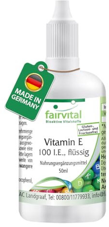 Fairvital | Vitamin E Öl 100 I.E. Tropfen - 50ml - mit über 1200 Tropfen - VEGAN
