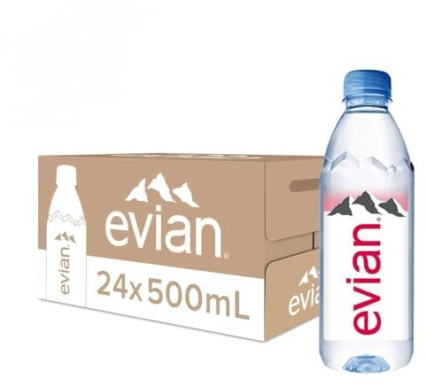evian Natural Mineral Water Bottle, Drinking Water, 500ml, Case of 24 | Naturally Filtered Packaged Drinking Water, Crafted by Nature, Water Bottle