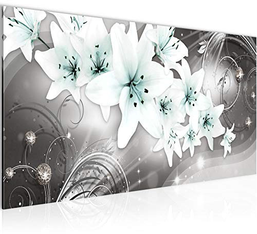 Runa Art Wandbild Blumen Lilien 1 Teilig 100 x 40 cm Modern Bild auf Vlies Leinwand Abstrakt Wohnzimmer Grau 006112c