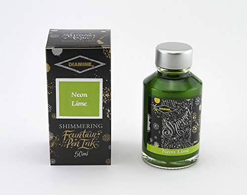 Diamine Shimmer Ink,Neon Lime,Tinte,Schreibtinte im Tintenglas,50 ml