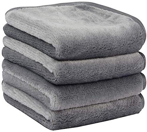 Lot de 4 chiffons démaquillants extra larges en microfibre pour le visage - Serviettes démaquillantes réutilisables en flanelle - 25 x 25 cm - Gris