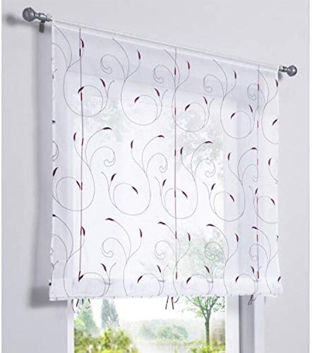 SIMPVALE 1 Stück Vorhang Sheer Liftable Roman Silk Ribbon Stickerei Blume Voile Fenster Behandlung Zimmer Dekoration Badezimmer Balkon (Breite 80 cm/Höhe 140 cm, lila)