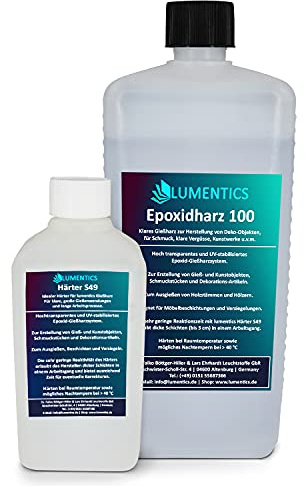 Lumentics Set resina epossidica con indurente – 1 kg di resina trasparente e 0,5 kg di indurente per hobby, fai da te, arte, artigianato, creazione di gioielli o tablet River.