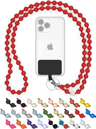 Holzperlen Handykette universal 135 cm, handgefertigt (The Watermelon) | Schlüsselband zum Umhängen, kompatibel mit allen Smartphones, iPhone & Samsung, als Kette oder Necklace