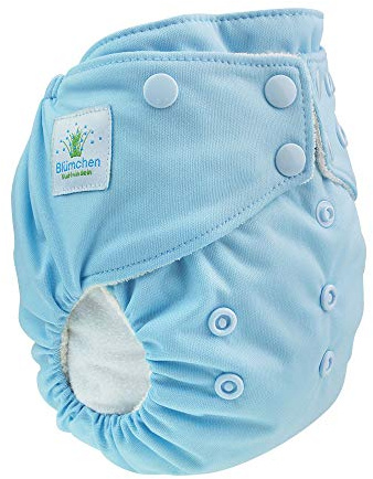 Blümchen Pañal de tela de bambú todo en uno con botones de presión (3,5-15 kg), color azul