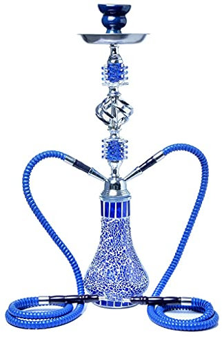 GaoYunQin Chicha 2 Tuyau Narguilé Shisha 22 Ensemble de Narguilé Fumer de l'eau Pipe Bong, par 2 Personnes Peut Être Utilisé en Même Temps (Color : Blue)