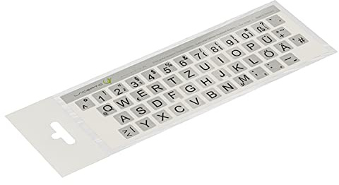 Lacerto® | 12x13mm, extra große Zeichen, deutsche Tastaturaufkleber für Sehbehinderte und Senioren, mit mattem kratzfestem Schutzlaminat, QWERTZ | Farbe: Silber-Schwarz