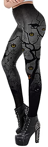 Women Halloween Leggings Soft Stretch Pumpkin/Fish Scale/Skull/Spider S-XL
