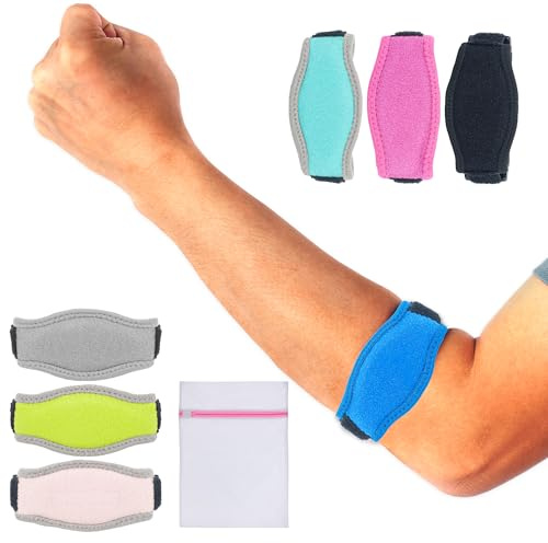 360 RELIEF Tennis & Golfers Elbow Support Brace - Padded Adjustable Strap for Men & Women | Pain Relief Injury Tendonitis Arthritis Basketball Weightlifting | Single Dark Blue with Mesh Laundry Bag |
