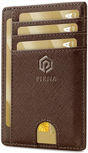 PIRNA Slim Wallet Kreditkartenetui für Herren und Damen – Geldbörse Herren klein mit RFID Schutz – Mini Portemonnaie für Männer inklusive Portmonee und Geschenkbox – Kaffee Braun