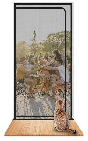 SHRRL katzengitter balkontür 100cmx210cm, Verdickte Katzenschutzgitter fliegengitter Wohnzimmer, Schlafzimmer, Küche, Terrasse, Hund Katze Kratzfester Gittertür mit Reißverschluss