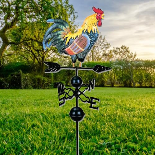 Gallo in metallo banderuola, gallo colorato banderuola, 35 × 130 cm vento indicatore gallo forma decorazione per giardino cortile indicatore di direzione del vento e decorazione del tetto
