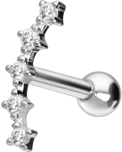 PIERCINGLINE Ohrpiercing 14 Gold Ohrpiercing 5 EINGEFASSTE MOISSANITE 585er Gold - Roségoldfarben, Goldfarben, Silberfarben