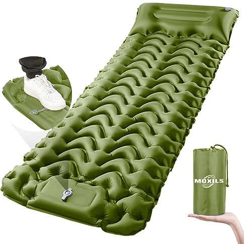 MOXILS Ultralätt, uppblåsbar liggmadrass för camping, vandring, 190,5 x 63,5 cm, integrerad pump, ultimat camping vandring, airpad, transportväska, reparationssats – madrass