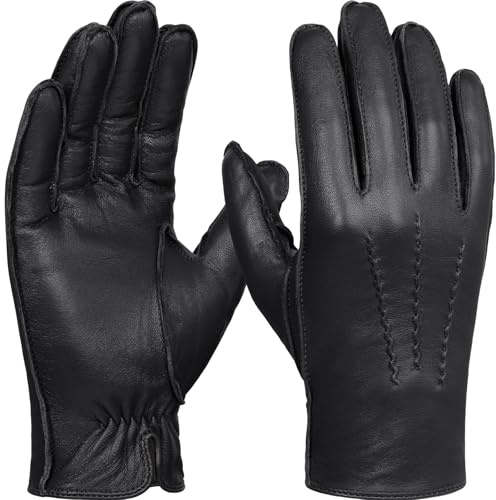 GSG SINCE 1998 Gefütterte Herren Lederhandschuhe aus Lammleder | Winterwarm mit Wollmix-Futter; chromfrei gegerbt, weich und griffig, Touchscreen-kompatibel für Auto, Business und Alltag