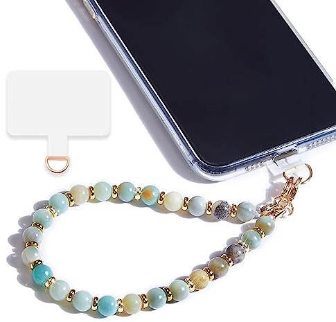 Lostars Dragonne de téléphone en perles de marbre avec languette d'attache, bracelet mains libres, poignée réglable pour téléphone portable pour femme