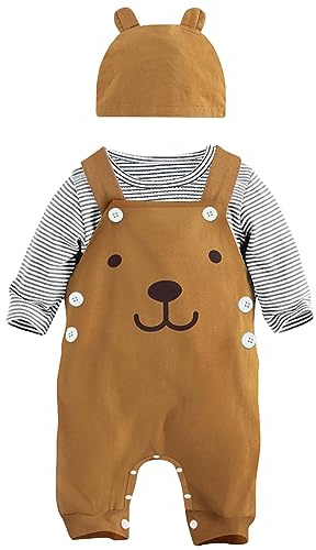 SFreeBo Abbigliamento Neonato Maschietto 3 Pezzi Set Invernale Maniche Lunghe in Cotone a Righe per Neonati 3-18 Mesi