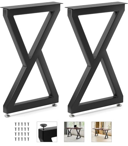Yes4All Metal Table Legs, 28 inch Height with Adjustable Protector Levelers, Zig Zag Heavy Duty, Black, Bear Up to 800lb, Set of 2
