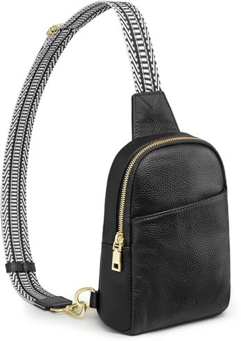S-ZONE RFID-blockerande kvinnor litet läder crossbody sling väska bröstpaket ryggsäck, Svart, Small